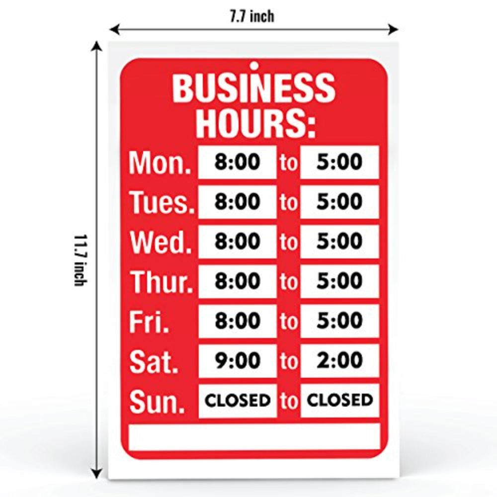 Business Hours Sign Kit, Bright Red and White Colors | Altavista Signs