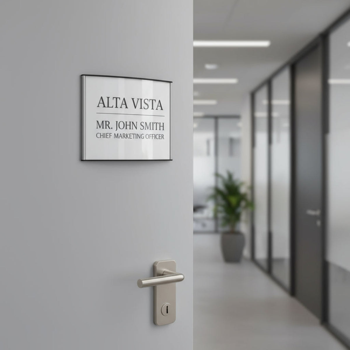 Set of 5 Office Door Sign Holders 6" x 6", Made in USA, Curved Aluminum Wall Mount Name Plate Frames, Silver – Room Sign Display for Office, Clinic, Hotel