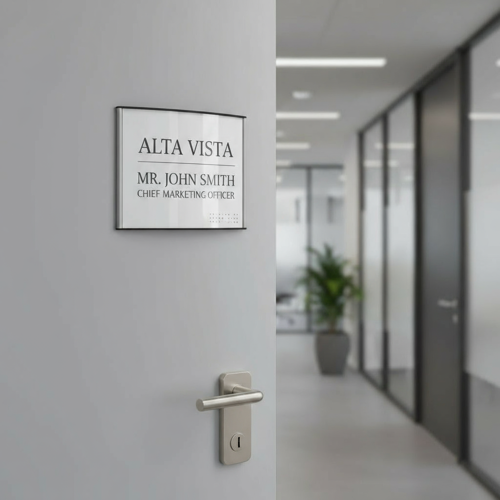 Set of 3 Curved Aluminum Office Sign Holders – 6" x 6" Wall or Door Mount