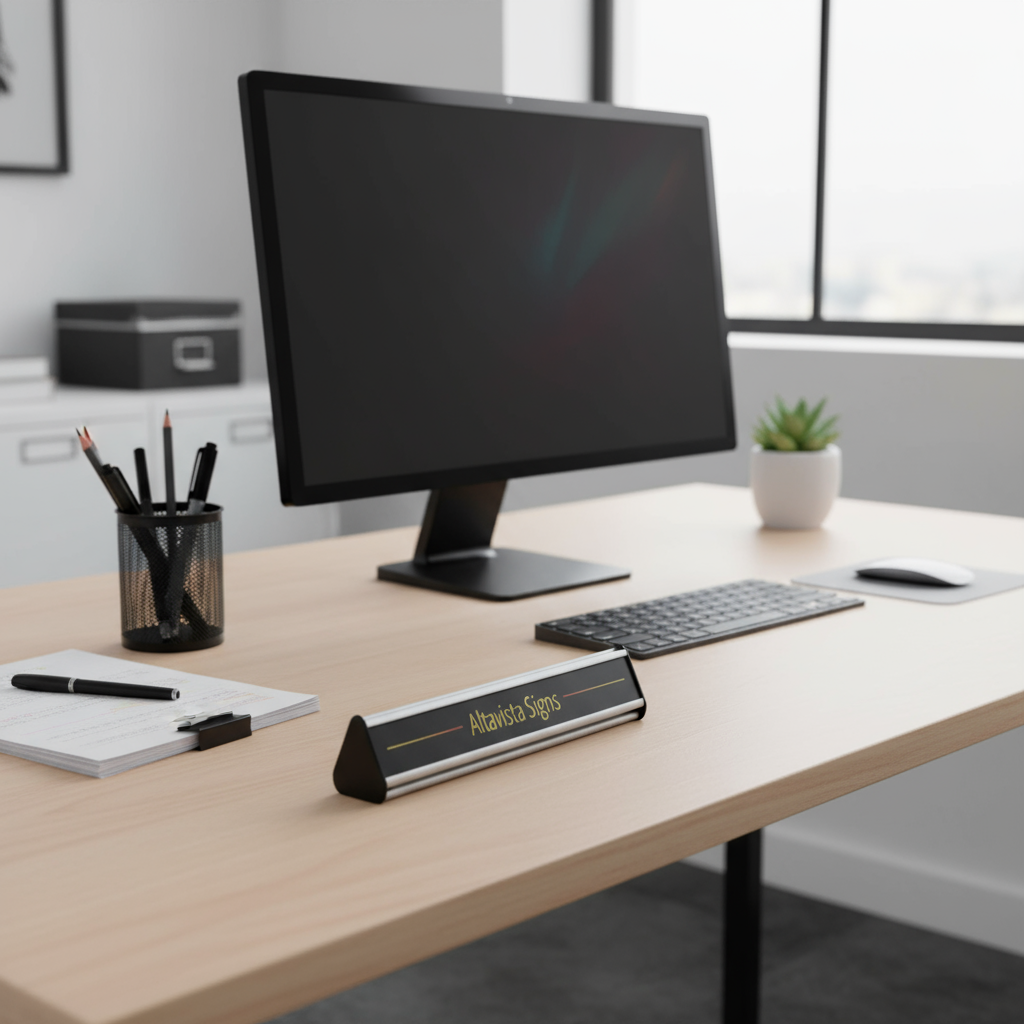 Set of 2 Three-Sided Office Desk Name Plate Stands - 30mm x 150mm