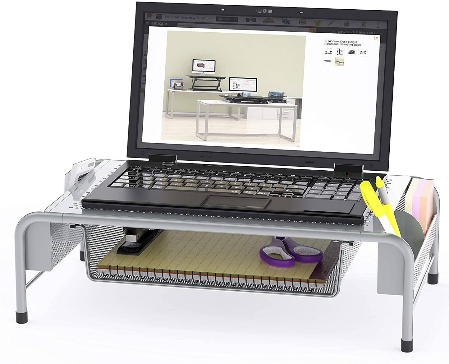 Metal Desk Monitor Stand Riser with Organizer Drawer - Altavista Signs