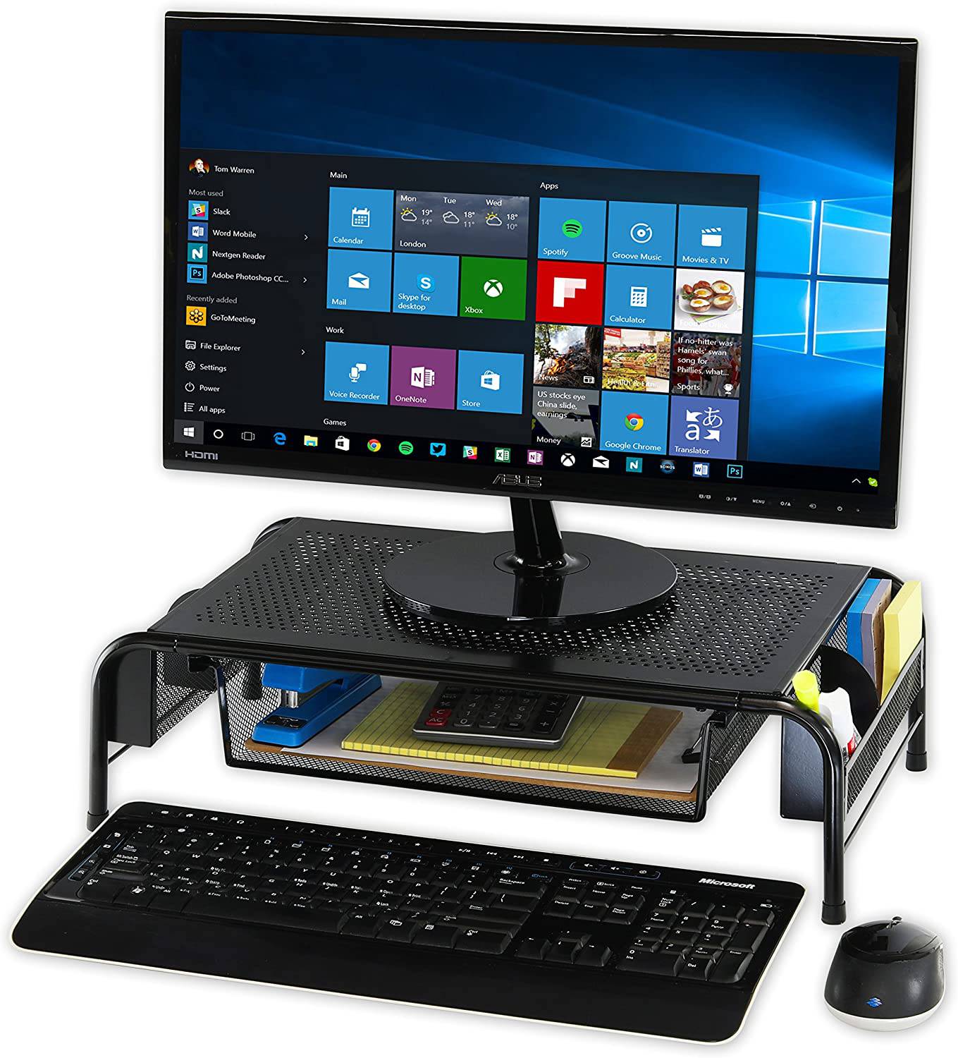 Metal Desk Monitor Stand Riser with Organizer Drawer - Altavista Signs