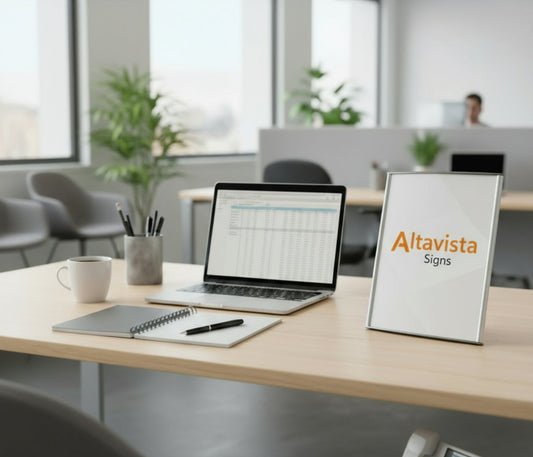 Altavista Signs: Aluminum Table Top Sign Holders - Letter Size, Curved Design
