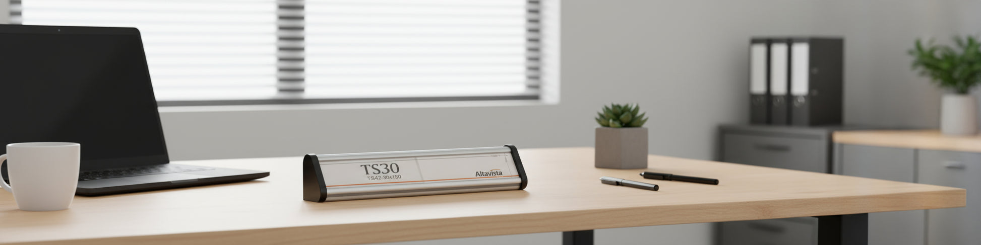Three-Sided Office Desk Name Plate Stand in Brushed Silver Finish
