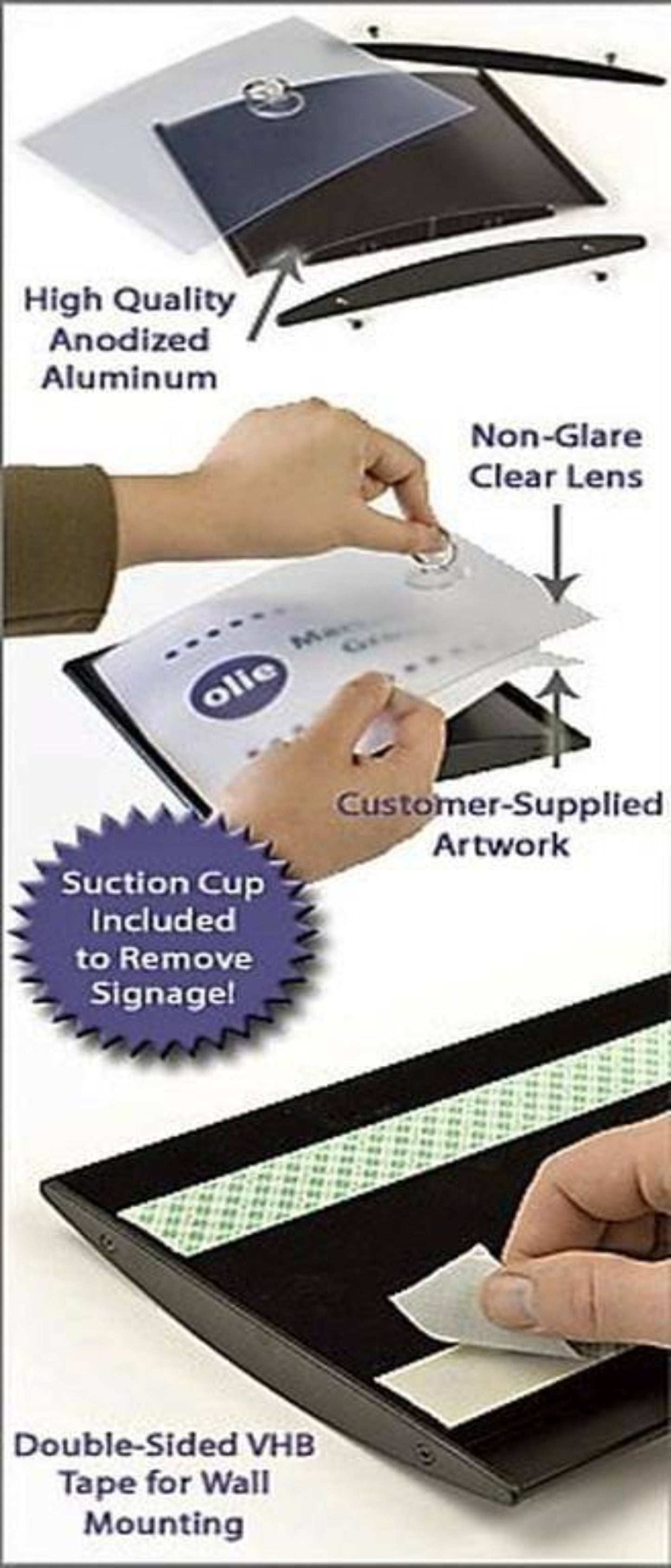 Wall or Door Office Sign Holder, 4" x 4" Aluminum, Set of 3