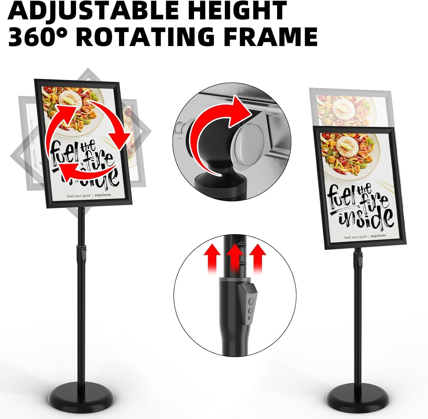 Set of 2. Adjustable Floor Standing Sign Holder Heavy Duty Poster Stand Round Base