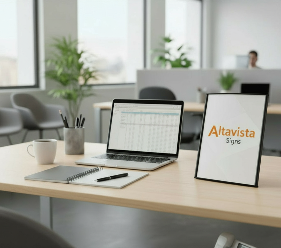 Altavista Signs: Aluminum Table Top Sign Holders - Letter Size, Curved Design