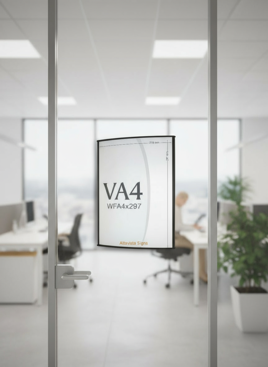 A4 Office Sign Holder for Wall or Door Mount (Set of 2) – 297 mm x 210 mm Curved Aluminum Frame